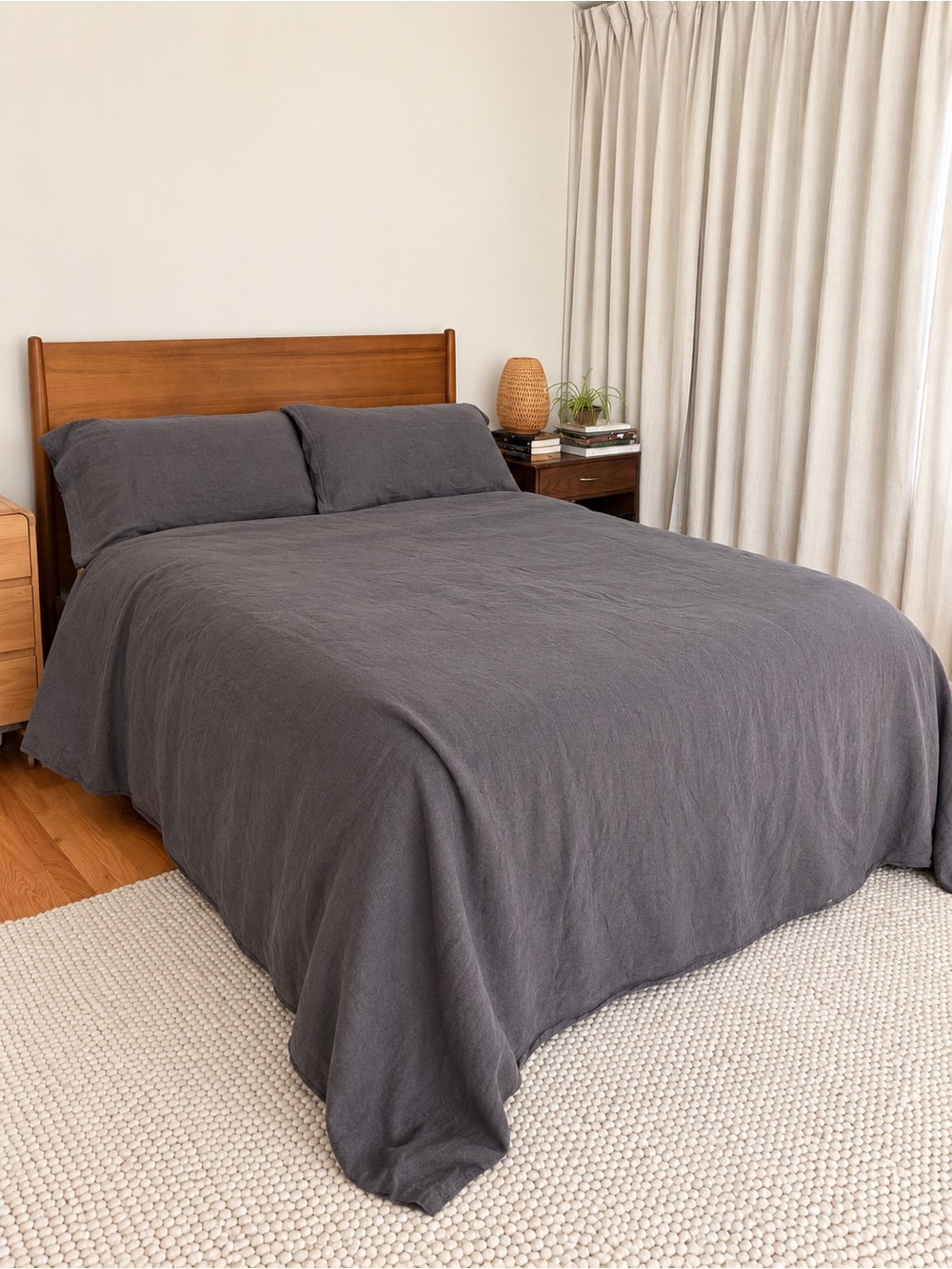 Charcoal Gray Linen Duvet Cover Set - Relaxed Textured Bedding